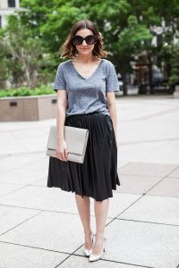 leather skirt and t-shirt