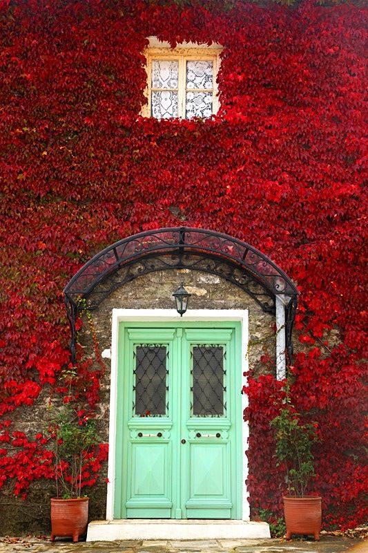 Mint green front door