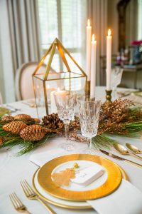 HOUSE of HARPER's brass and gold holiday tables cape