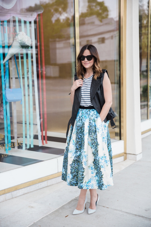 how to style a floral skirt for a more casual look