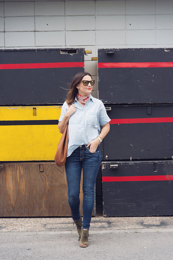 how to style denim on denim with Madewell's courier shirt