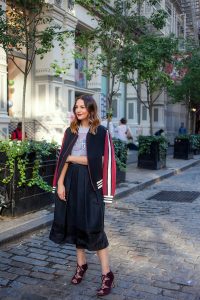 Caroline show how to style a bomber jacket for fall.