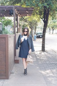 how to style a lace dress with a leather jacket