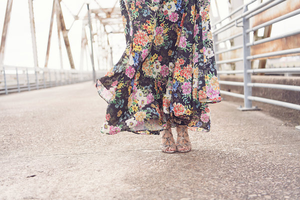 floral maxi and snakeskin shoes