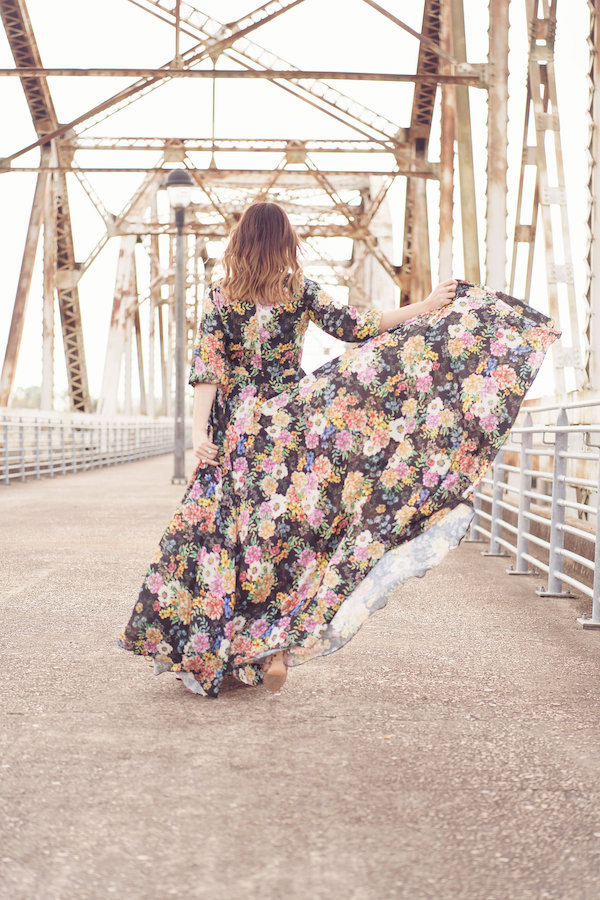 how to style a boho chic, floral maxi dress.