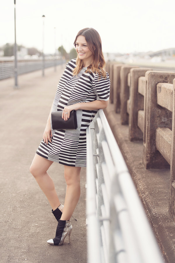 Caroline styles a black and white shift dress from Hunter Bell