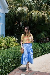 Caroline styles a J.Crew ruffle wrap skirt for vacation in the Bahamas