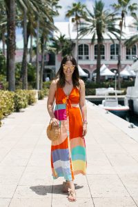 Caroline styles a Mara Hoffman tie front dress for vacation