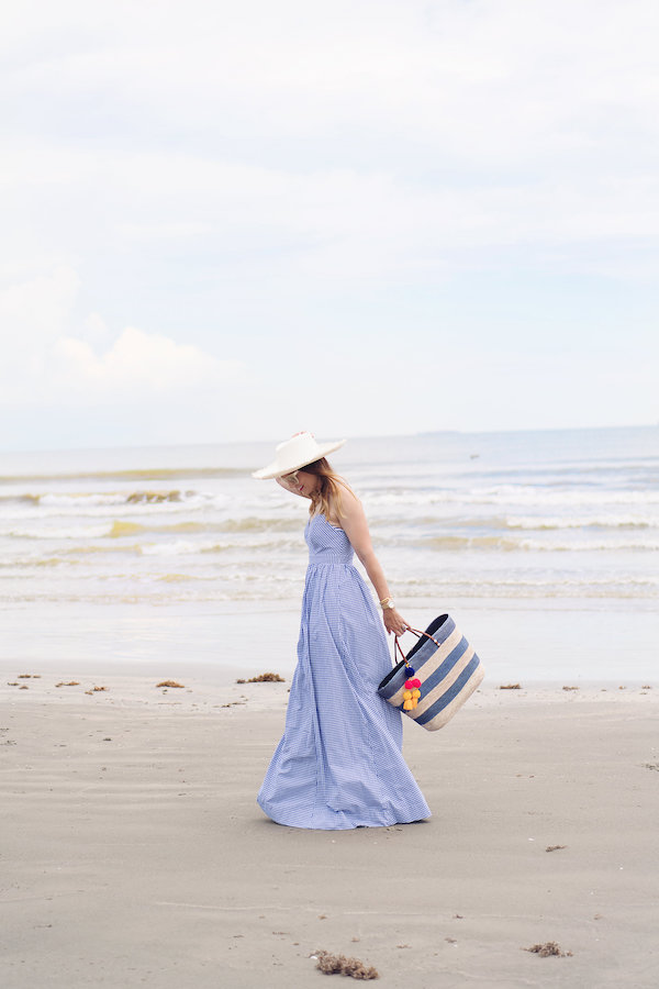 Caroline styles a gingham maxi dress for a day on the beach | HOUSE of HARPER