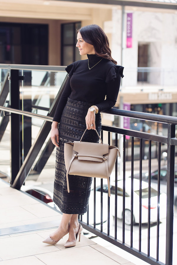 HUNTER BELL NYC BLACK TURTLENECK AND LEATHER PENCIL SKIRT