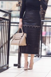HUNTER BELL NYC BLACK TURTLENECK AND LEATHER PENCIL SKIRT