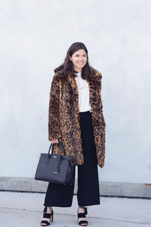Three ways to wear the J.Crew Faux Fur Leopard Coat. Styled for everyday, work, and evening