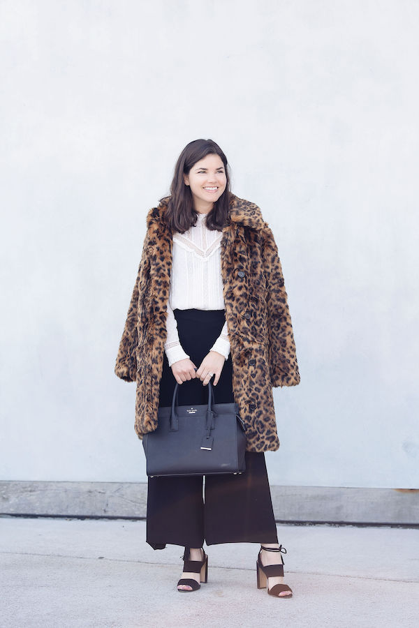 Three ways to wear the J.Crew Faux Fur Leopard Coat. Styled for everyday, work, and evening