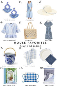 Caroline shares her favorite blue and white items featuring clothing, accessories, and home goods.
