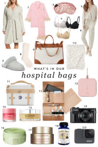 What's In Our Hospital Bags including a cozy robe, nursing bras, face mask, tech case, and more