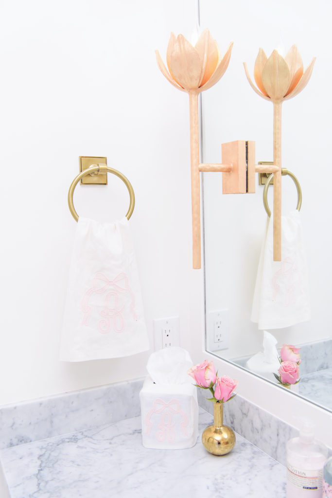 Caroline of House of Harper shares her daughter's bathroom complete with monogram towels and darling details!